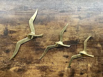 Set Of 3 Vintage Brass Flying Seagulls Birds Wall Hanging Home Decor Mid Century • $35