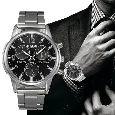 Men’s/Youth’s: Designer Chronograph Black Dial Watch With Stainless Steel Strap • £9.95