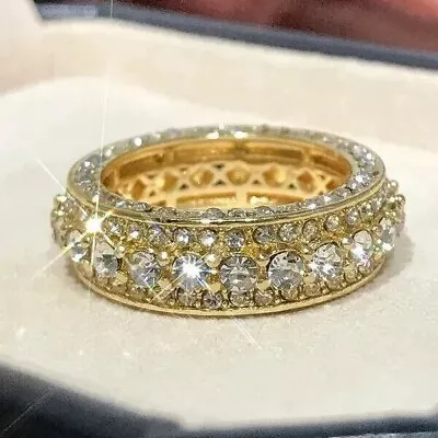 3Ct Round Cut Real Moissanite Men's Eternity Pinky Ring 14K Yellow Gold Plated • $172.19