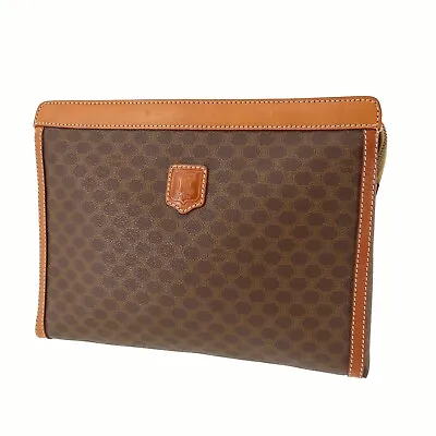 CELINE Macadam Pattern Used Clutch Bag Brown PVC Leather Vintage #AH460 S • $212.94