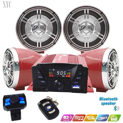 Motorcycle Bluetooth Wireless 4 Speaker Audio System Stereo MP3 ATV UTV Scooter • $88.99