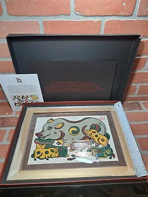 Good Luck Pig Hog Vietnamese Dong Ho Folk Art Painting Hoasipho Framed  • $44.99