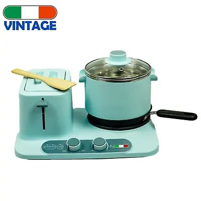 Vintage Electric Blue Breakfast Center Non Stick Set With Toaster And Hot Plate • $44.99