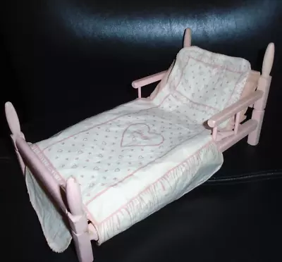Vintage 1950's  Ginny Doll Wooden Poster Bed Pink With Bedding • $30