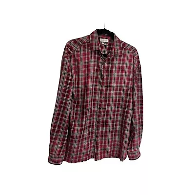 Zara Man Red Plaid Button Up Fray Hem Long Sleeve Shirt Mens Size M • $18.99