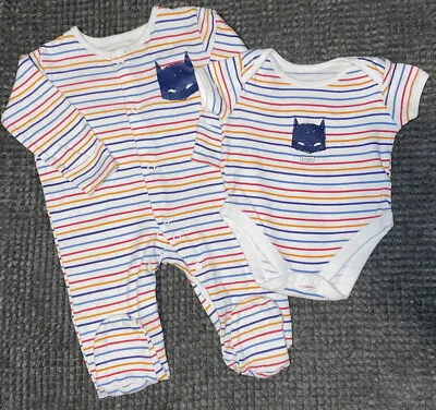 £3.75 • Buy George Baby Boys Rainbow Batman Baby Grow And Vest Set Size 0-3 Months
