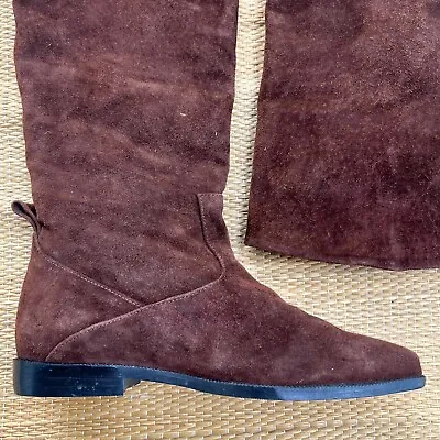 Vintage Women’s Brown Suede Uper Synthetic Sole Stretch Knee High Boots 5.5 • $49.95