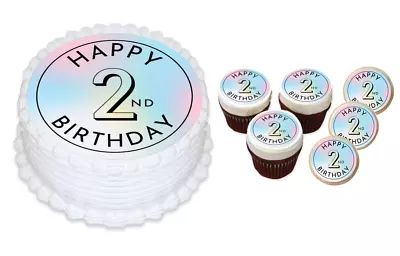 Happy 2nd Birthday Edible Printed Cake Cupcake Topper ~ Custom Name Number 2 • $15