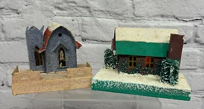 Vtg Christmas Village Putz Cardboard House Japan Mica Blue Lot Of 2 • $18