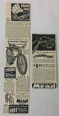 Lot Of Two MEAD RANGER Bicycle Ads ~ 1933 And 1937 • $8.96