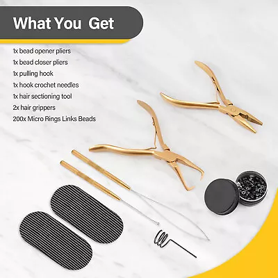 Hair Extensions Kit I-Tip Sealing/Remove Pliers Microlinks Beads Styling DIY Fit • $26.38