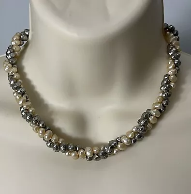 Vintage Beige & Gray Twisted Nugget Freshwater Natural Pearl  Necklace • $22.99