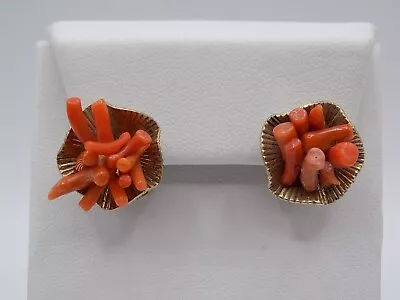 Vintage Estate Jewelry Genuine Branch Coral Clip Earrings • $25.49