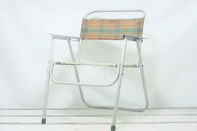 Vintage Shott Chair MidCentury Modern Aluminum Outdoor Folding Chair Plaid Banda • $59.99