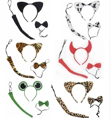 Animal Costume Ears Tail Bow Tie SET Headband Kids SCHOOL PLAY DRAMA FANCY DRESS • £3.99