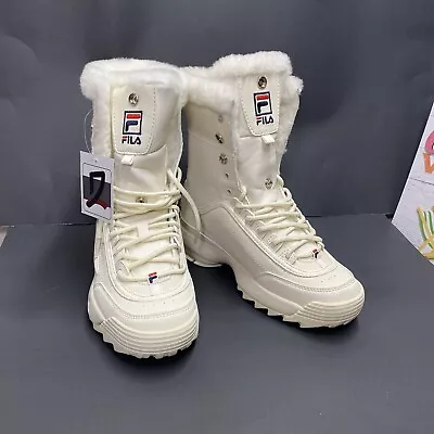 FILA Disruptor Shearling Women Cream Athletic Sneaker Boots Fold Down Sz 7.5 • $45.99