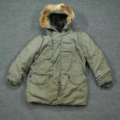 Vintage N3B Coat Mens Small Green Parka Jacket Military Adult Fur Trim 70s • $77.77