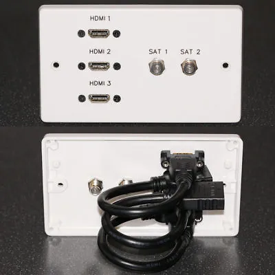 AV TV Wall Face Plate 3x HDMI V2.1 / 2x F-Type Sky / Cable / Satellite Sockets • £39