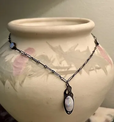 Vintage Art Nouveau Abalone (Mabe Pearl) And Sterling Silver Pendant Necklace • $175