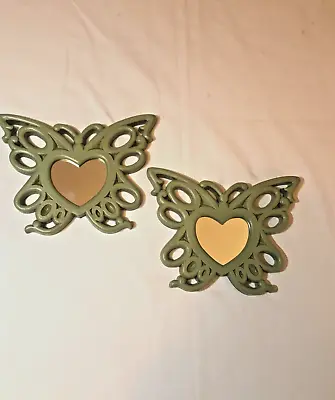 Vintage 2 Retro  Home Interiors Green Butterflies Heart Mirrors Inserts 7  X 6  • $21.99