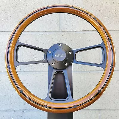 14  Black Billet Steering Wheel Real Mahogany Wood Black Rivets GMC Modern Logo • $179.48