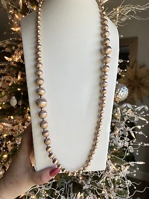 Veronese 18K Rose Gold Clad Sterling Graduated Satin Bead Necklace 36 L   QVC • $265