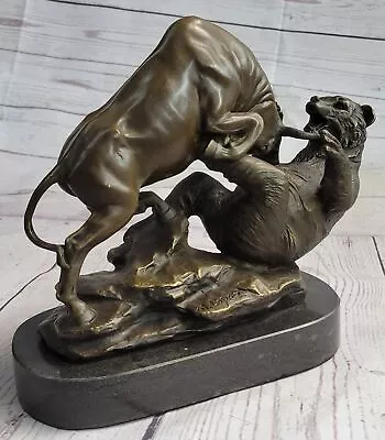 Wall Street Bull Vs Bear Market Bronze Metal Desktop Statue Sculpture 9  X 11  • $174.50