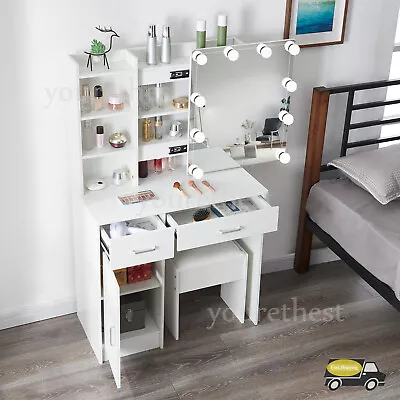 Modern Makeup Derssing Table Vanity Set With Lighted Mirror & 9 Storage Shelves • $171.75