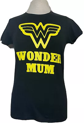 Mothers Day Sz Small Wonder Mum T-Shirt Gift For Mum Black Gildan Cotton UK8-10 • £10