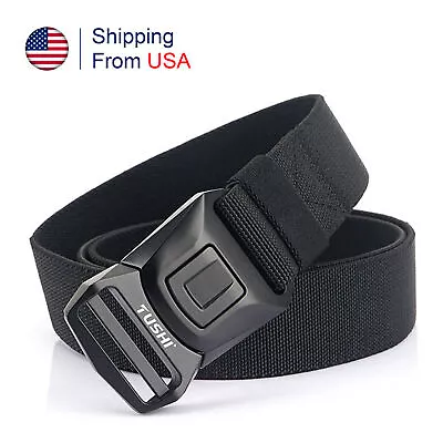 Men Military Tactical Belt Nylon Waistband Quick Release Buckle Black • $8.99