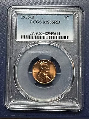 1956-D 1C RD Lincoln Wheat One Cent  PCGS MS65RD KM#132 • $14.99