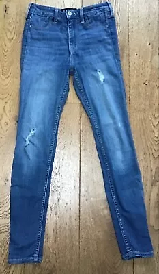 Hollister Blue Distressed Skinny High Rise Jeans Jeggings W24 L26 £40 When New! • £3.99