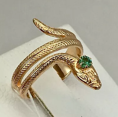 USSR Vintage Original Natural Green Emerald Rose Gold Ring   Snake  583 14K • $800