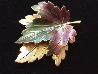 Vintage Goldtone Layered Enamel Leaves Brooch Pin Maple Leaf Fall • $5.90