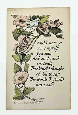 Pink Flowers Blue Bird Poem Postcard Copyright 1909 By W.H. Rider Unposted • $16.98