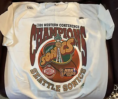 VINTAGE NOS W Tags Large T Seattle Sonics 1996 Western Conference Champions • $79.99