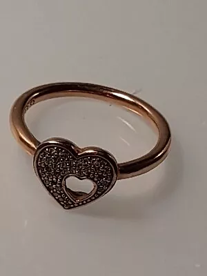 Gold Plated Pandora Pave Puzzle Heart Ring Size R 52 • $17