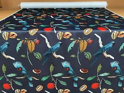 21 Metres Cockatoo Ink Blue Velvet Parrot Bird Fabric Curtain Upholstery Cushion • £2.99