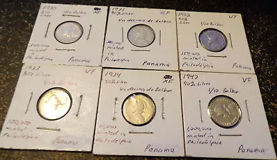 1930 - 1947 Panama Vn Decimo (1/10) Balboa Set Of 6 Coins • $125