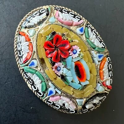 Signed MADE ITALY Vintage Micro Mosaic Millefiori Glass Flower Brooch Pin A812 • $0.99