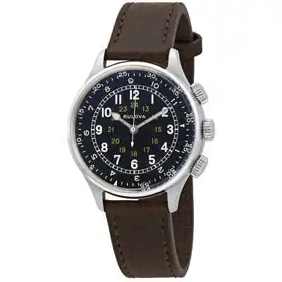 Bulova A-15 Pilot Automatic Black Dial Brown Leather Men's Watch 96A245 • $339.90