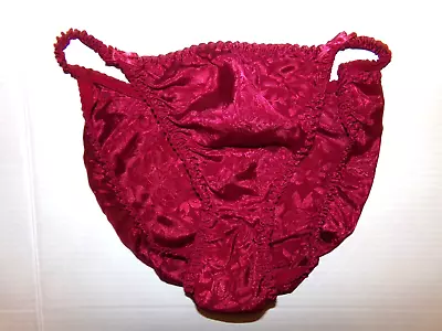 Vintage Cranberry Wine Floral Second Skin Satin String Bikini Panties L/7 • $7