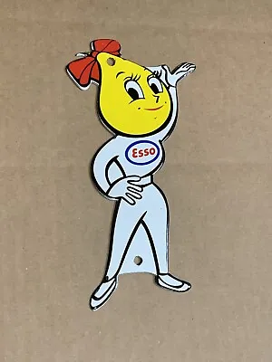 Vintage Style Esso Girl  Die Cut Oil Gas Advertising Porcelain  Sign • $59