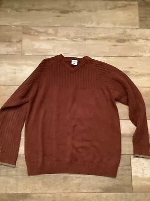 Columbia Mens Sweater XL Red Rust Long Sleeve V-Neck Pullover Cotton Outdoor • $10