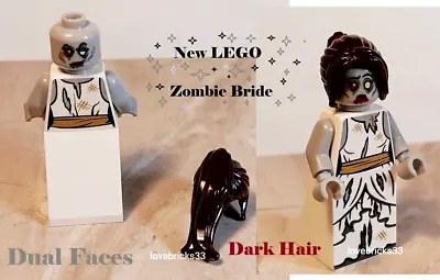 New LEGO Bride ZOMBIE Girl Dual Faces DARK BROWN Wedding Gown Tattered Dress • £57.01