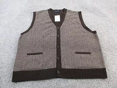 Vintage Lands End Sweater Vest Cardigan Mens XXL Brown Wool V Neck Button Front • $29.99