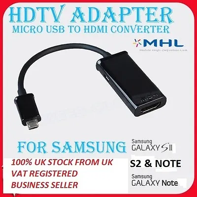 For Samsung Galaxy S2 & Note N7000 HDTV Adapter MHL  TO HDMI Cable • £4.45