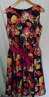 Lindy Bop Audrey Full Skirted Dress Size 14  Stretch  Rose Print 50's Style • £29.99