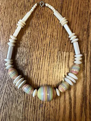 Vintage Beaded Rainbow Necklace Bone And Wood 19 Inches • $5.99
