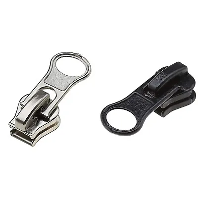Spare Sliders Pullers For Plastic Chunky Zippers Size #5 Black Silver Mix • £2.99